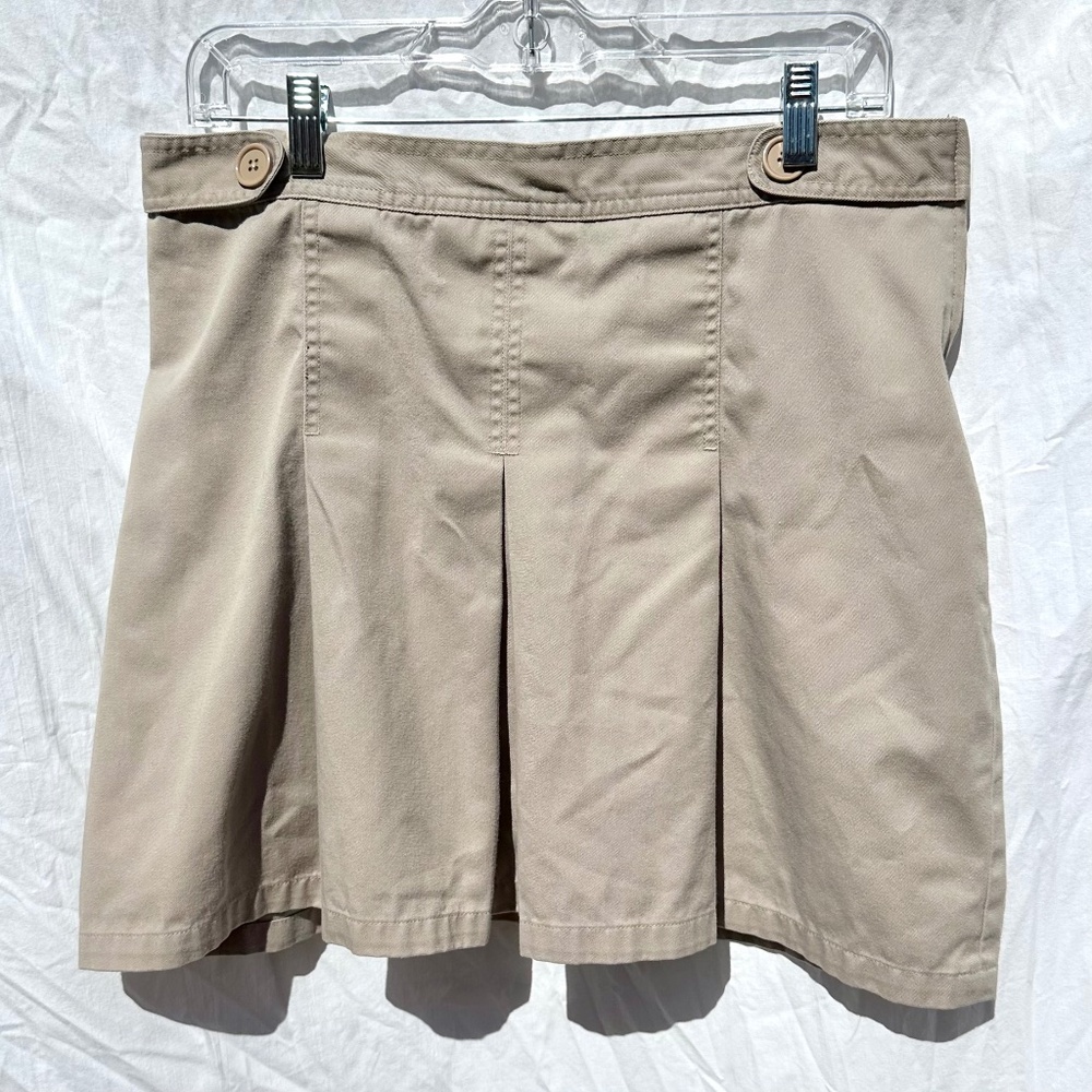 Khaki Tan Pleated Mini Skirt with Built In Short/Skort